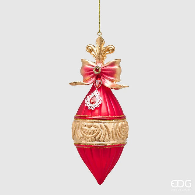 EDG - Addobbo Fuso di Natale a Righe Mix H21 Ø8 cm Rosso Oro