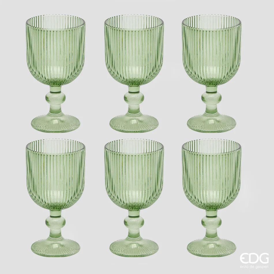 EDG Enzo De Gasperi - Set 6 Calici Vino Righe H16 D9 cm Verde Oliva