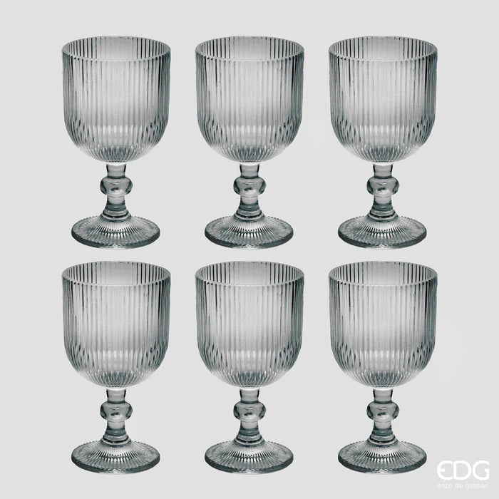 EDG Enzo De Gasperi - Set 6 Calici Vino Righe H16 D9 cm Grigio Fumè