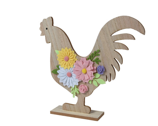 Garden Foggia - Decoro Gallo in Legno con Supporto H 30CM