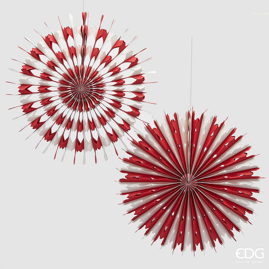 EDG - Decoro origami ruota da appendere D 40cm Rosso/ Bianco