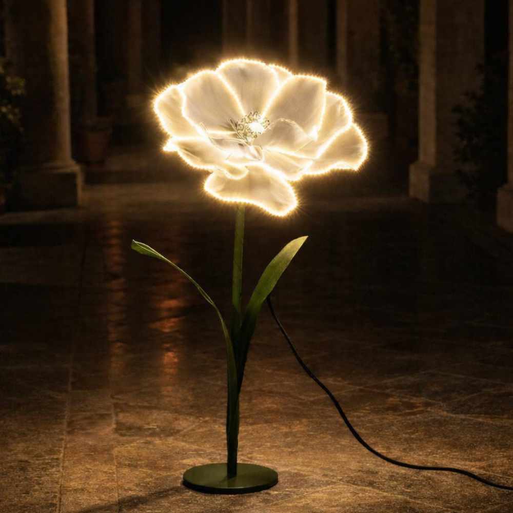 EDG - Decoro Anemone Bianco Jumbo Led Con Base H.110 D.65