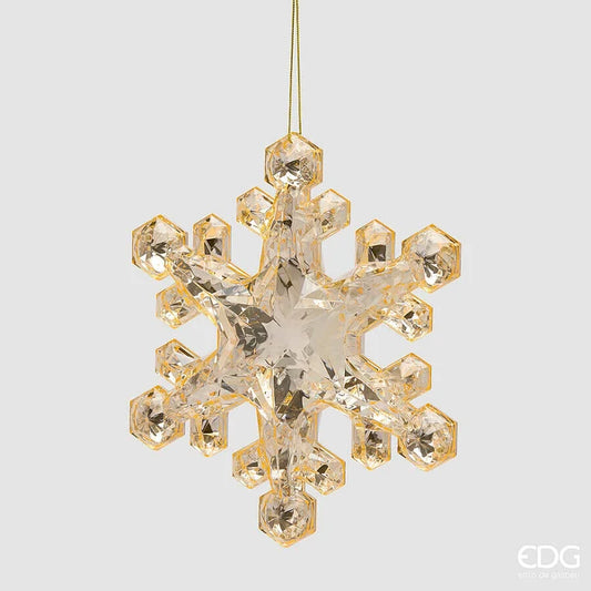 EDG - Fiocco di Neve Natalizio con Diamanti da Appendere H23,5x20,5x5 cm Oro