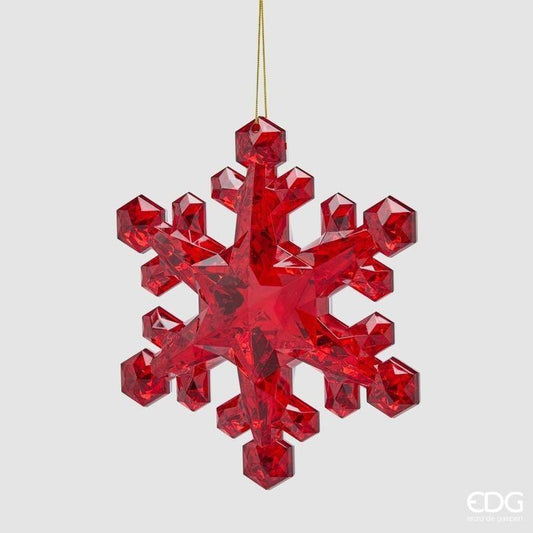 EDG - Fiocco di Neve Natalizio con Diamanti da Appendere H23,5x20,5x5 cm Rosso