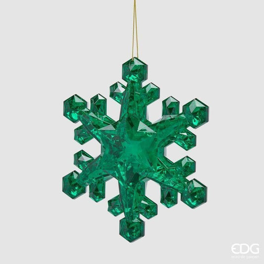 EDG - Fiocco di Neve Natalizio con Diamanti da Appendere H23,5x20,5x5 cm Verde