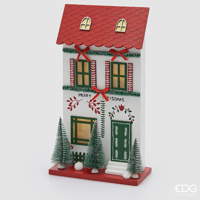 EDG - Diorama Casetta Natalizia LED H36 cm Bianco Rosso