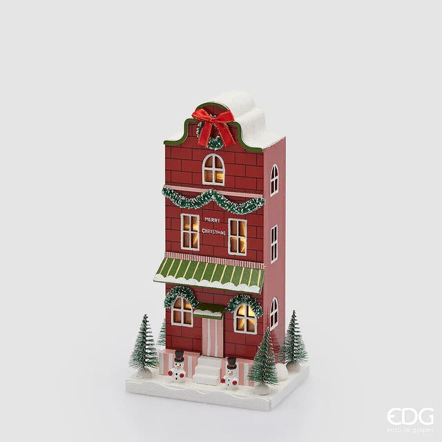 EDG - Diorama Casetta Natalizia LED H27,5 cm Verde Rosso