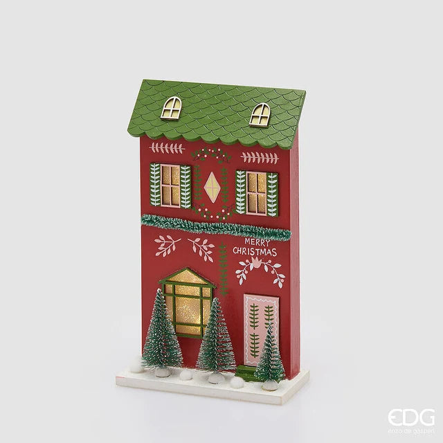 EDG - Diorama Casetta Natalizia LED H27,5x16,5x7,5 cm Rosso Mix