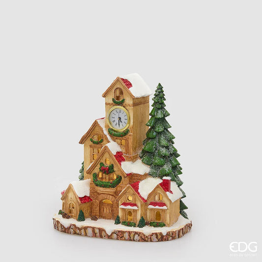 EDG -Decoro Casa Cucù con LED Marrone 26x17xH28 cm