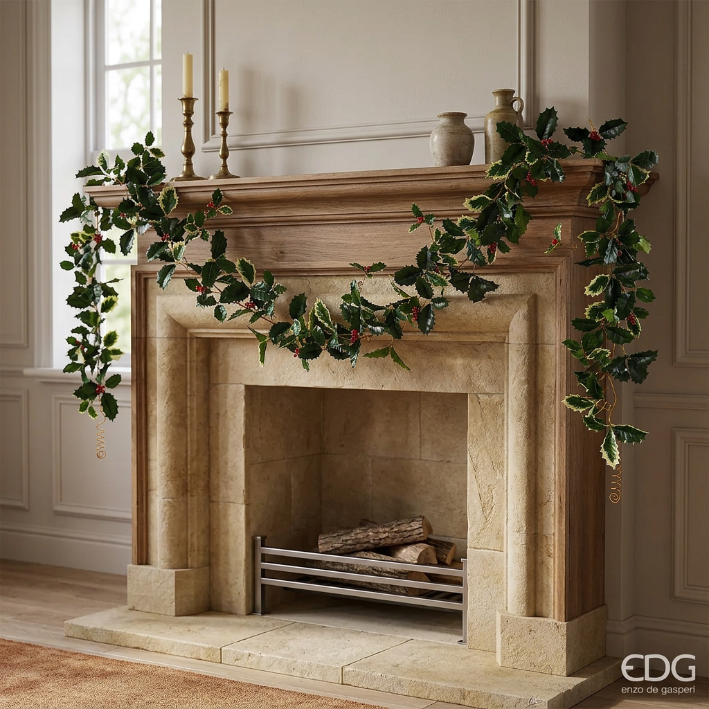 EDG - Festone Agrifoglio con Bacche Rosse 205 cm