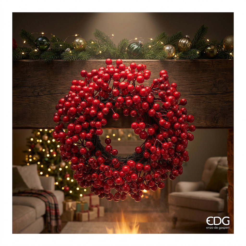 Edg - Corona Bacche natalizia piccola rossa, d22 cm