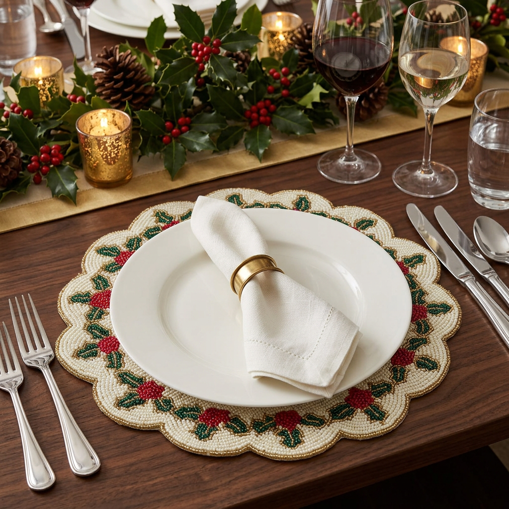 EDG - Sottopiatto Tessuto Decorato Strass D35cm Agrifoglio