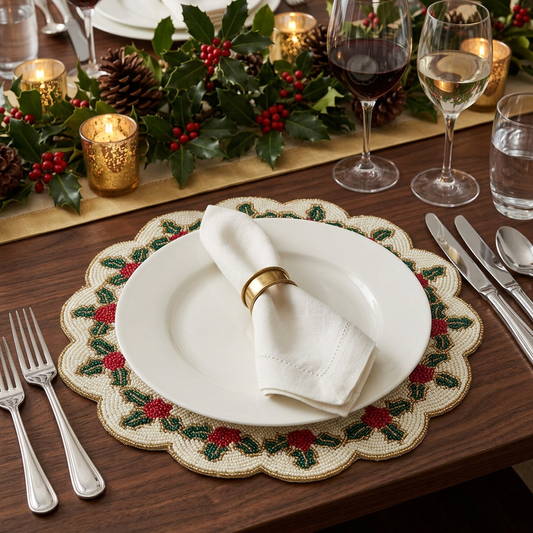 EDG - Sottopiatto Tessuto Decorato Strass D35cm Agrifoglio