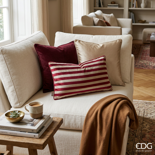 EDG - Cuscino Natalizio a Righe 50x30 cm Bordeaux