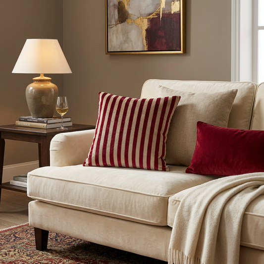 EDG - Cuscino Natalizio a Righe 45x45 cm Bordeaux