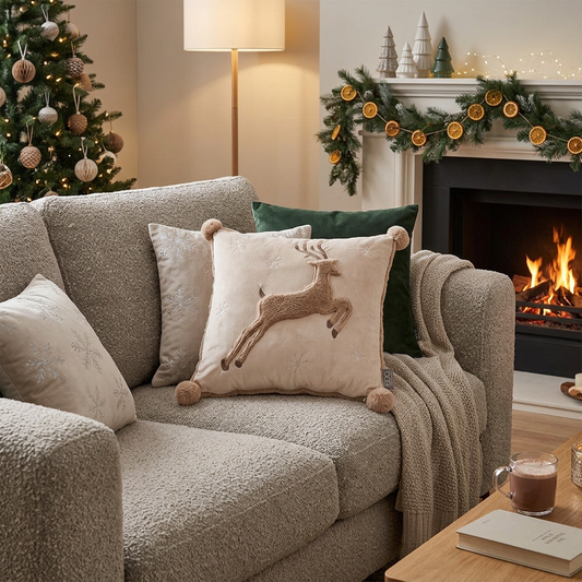EDG - Cuscino Natale Renna Quadrato 45 x 45 Cm Camel