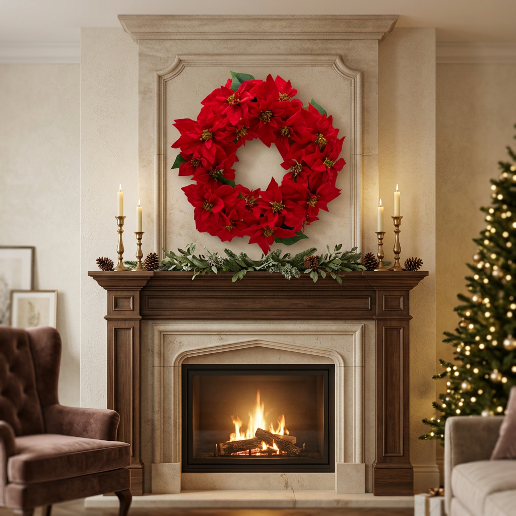 EDG - Corona Stelle Natale Con Foglie D55 Cm