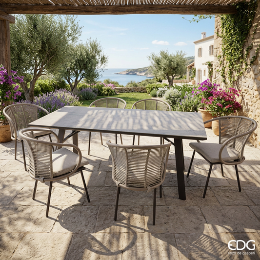 EDG - Set Esterno da Giardino Kendo Tavolo con sedie 7 Pezzi Grigio