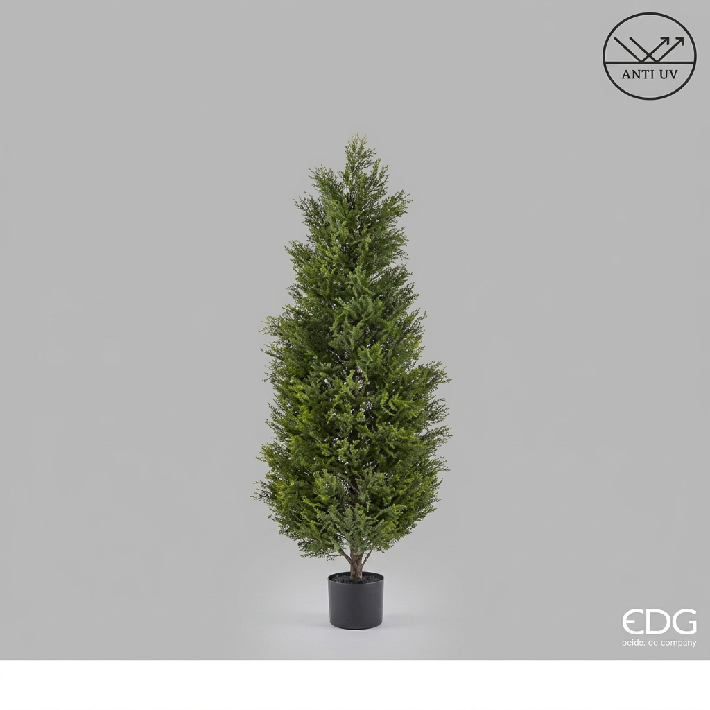 EDG - Pianta Artificiale Cipresso H 150 Cm Verde con Vaso – Anti UV per Interno ed Esterno