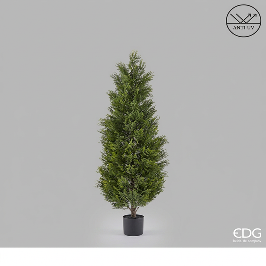 EDG - Pianta Artificiale Cipresso H 150 Cm Verde con Vaso – Anti UV per Interno ed Esterno