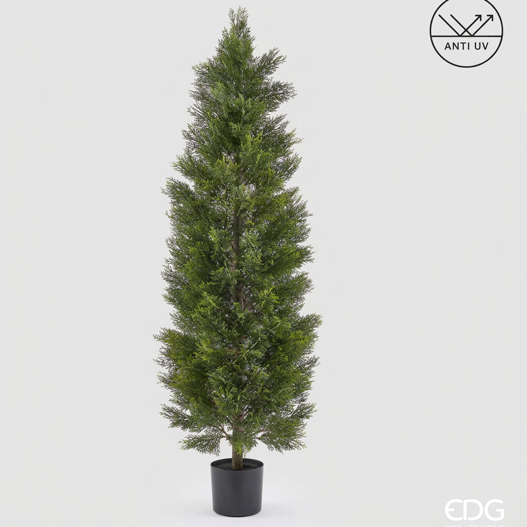EDG - Pianta Artificiale Cipresso H 180 Cm Verde con Vaso – Anti UV per Interno ed Esterno