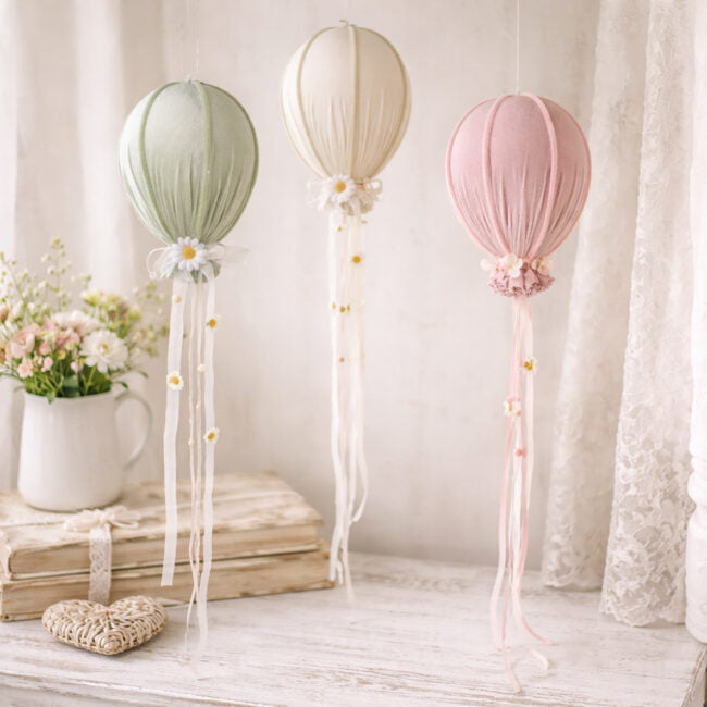 Nuvole di Stoffe - Decorazione Mongolfiera Fiorita H 19cm assortita