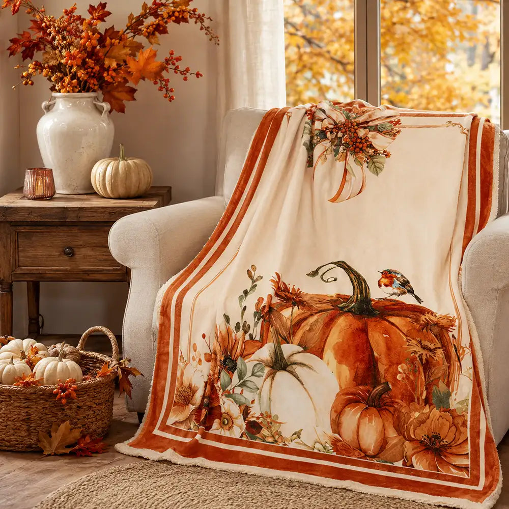 Nuvole di Stoffa - Plaid con zucche in giftbox Racconti d’Autunno 130 x 160 cm