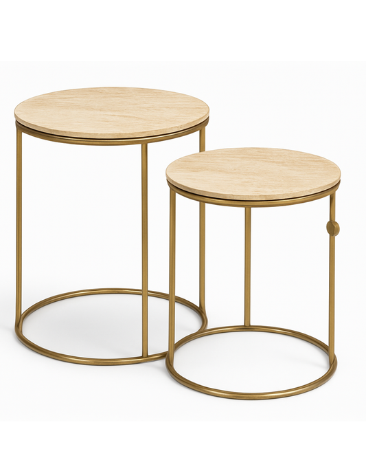EDG - Set Tavolini Travertino e Metallo Gold