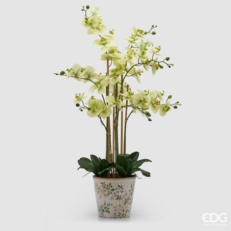 EDG - Orchidea Phalaenopsis x8 con Bocciolo e Vaso Pianta Artificiale H 90 Cm Verde