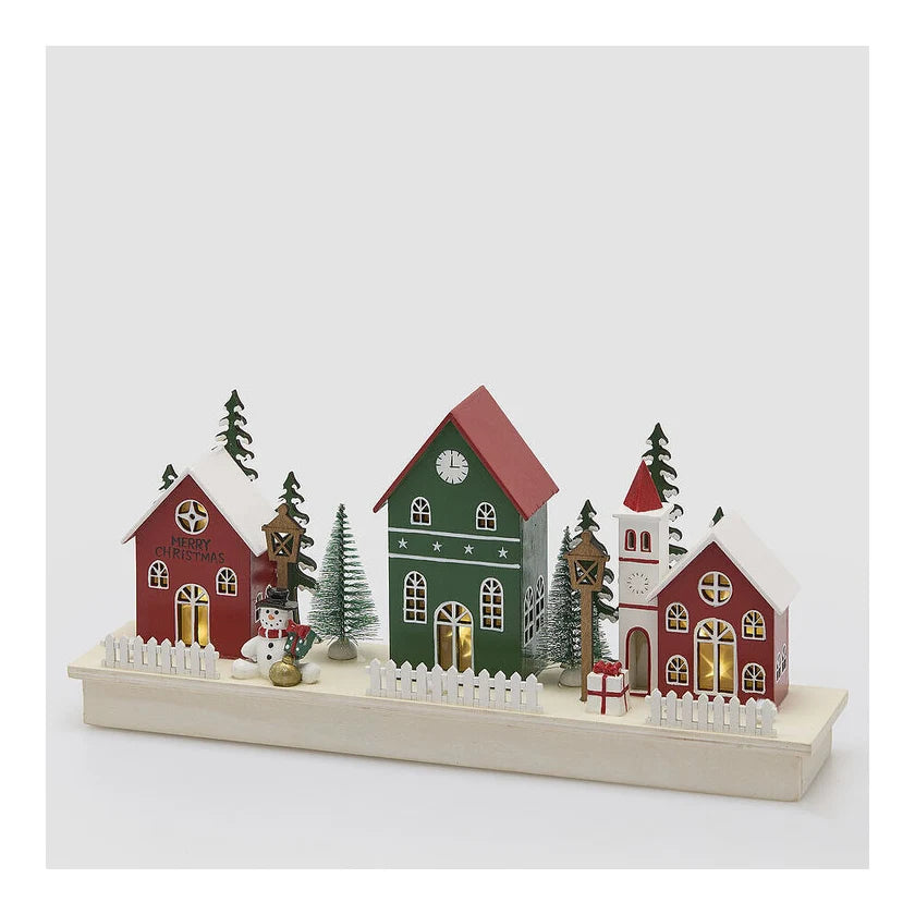 EDG Paesaggio Casette decoro con LED in legno 37x8xH16 cm