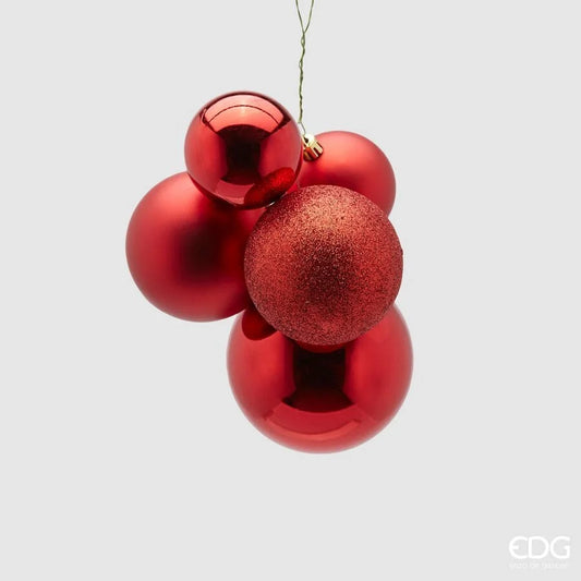 EDG - Palline di Natale Groovemix Decorazione Grappolo 5 pezzi Rosso