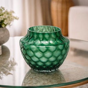 EDG - Vaso Honeycomb Nido d’Ape in Vetro Waterproof Verde H 17 cm D 20 cm